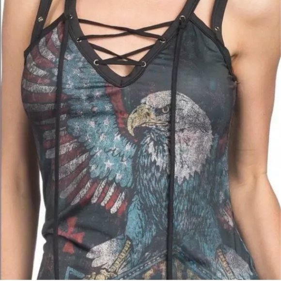 AFFLICTION Women's T-Shirt S/S EAGLE DARE Tee Bike - Picture 5 of 6
